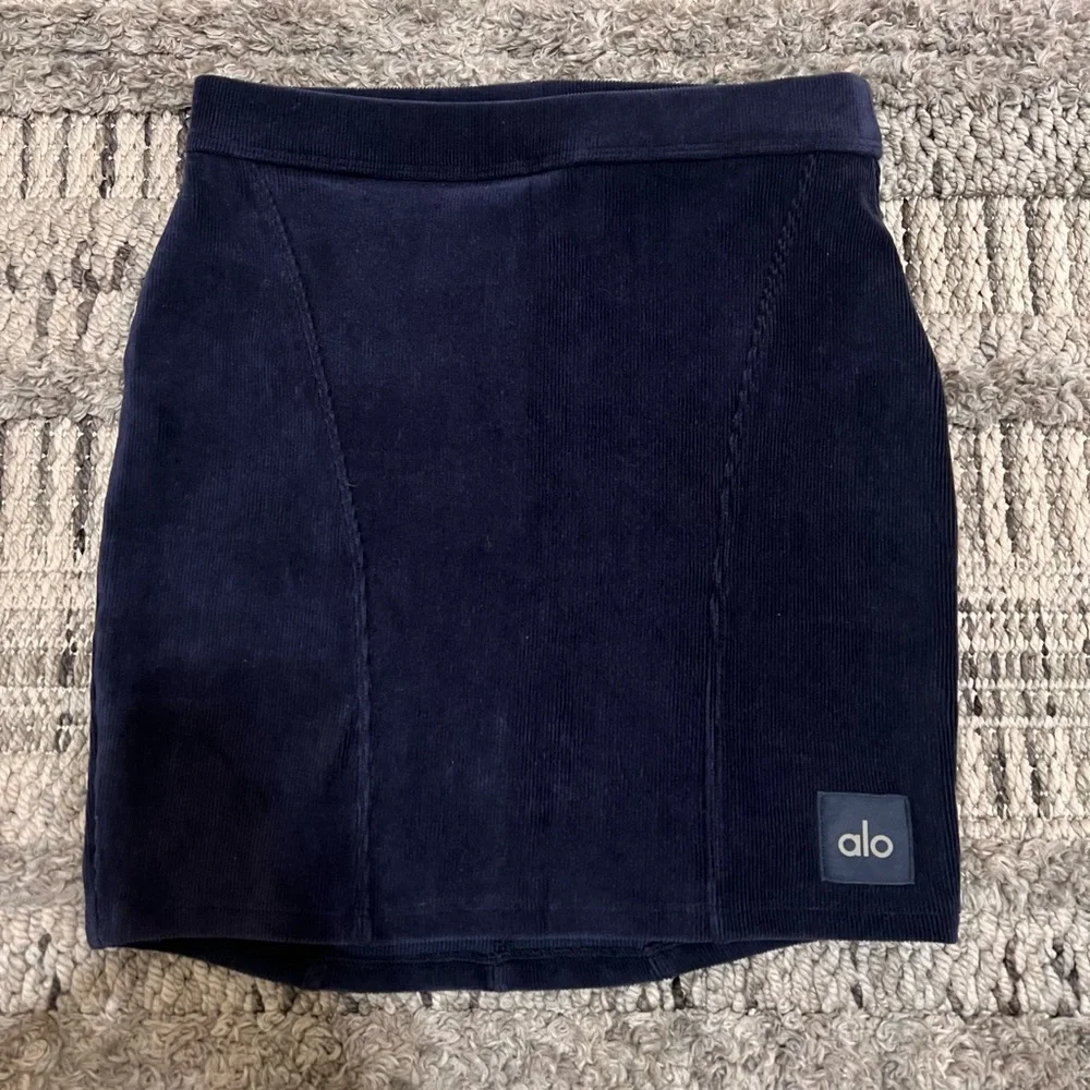 Alo Micro Corduroy Navy Blue Mini Skirt XS